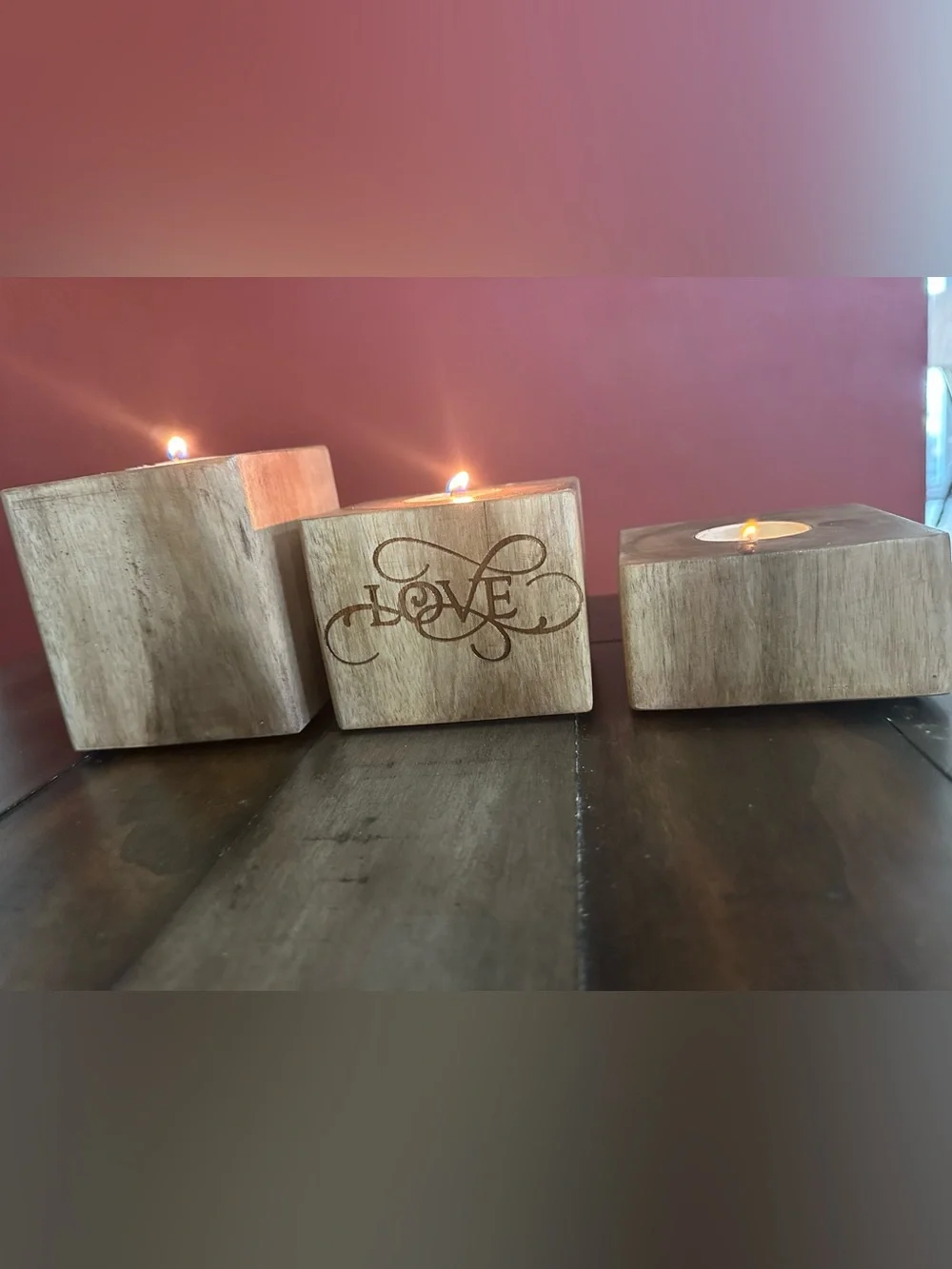 Handcrafted Set of 3 Wooden Block Tealight Candle Holders by John 3:16 Carpenter